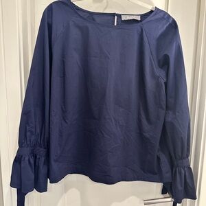 Marled By Reunited Clothing - Navy Blue Women's Top with Puff Sleeves